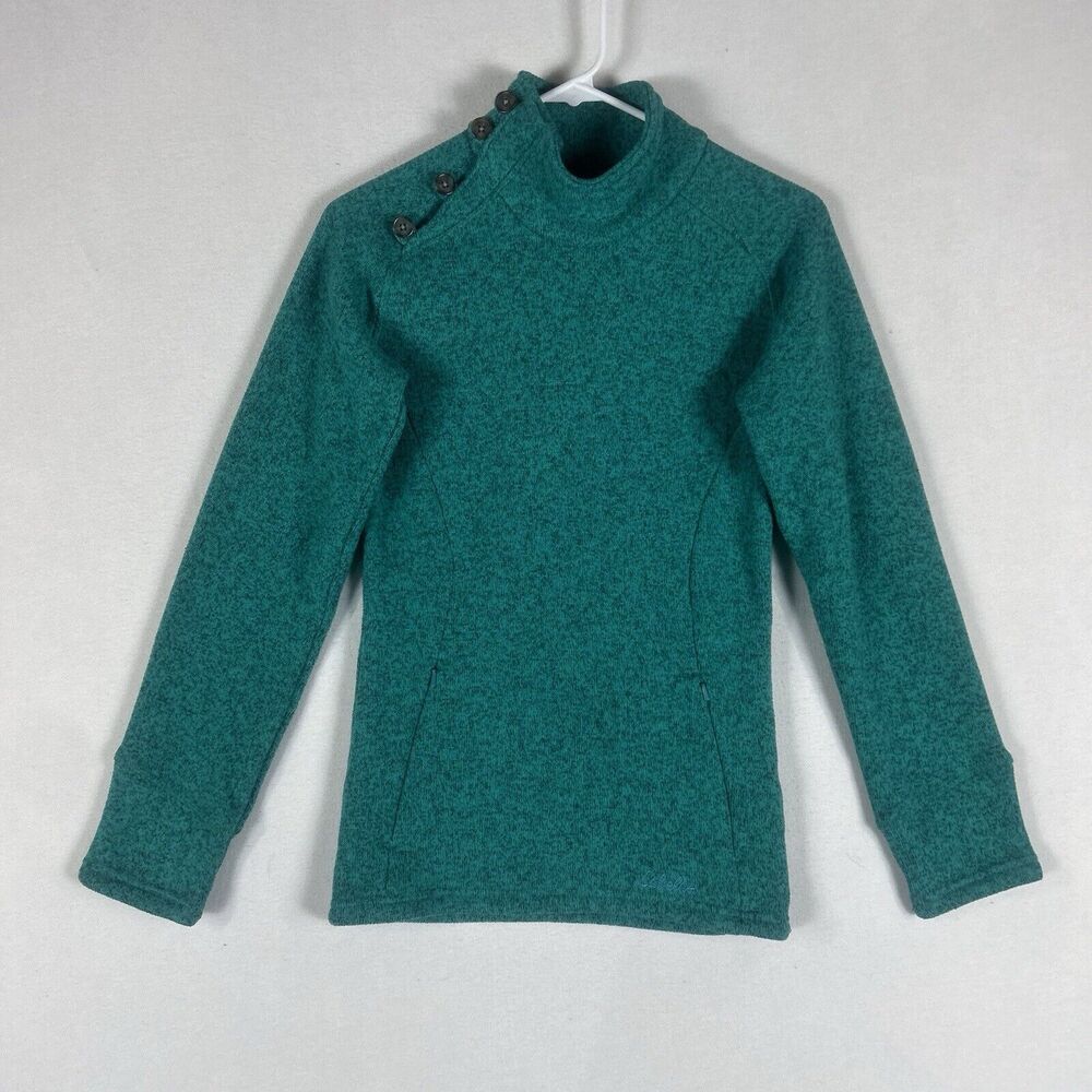 Cabelas Fleece Pullover Mock Neck Sweater Womens Small Zip Pouch Pocket Green